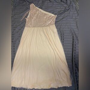 One-Shoulder Sequin Bodice Cream Dress